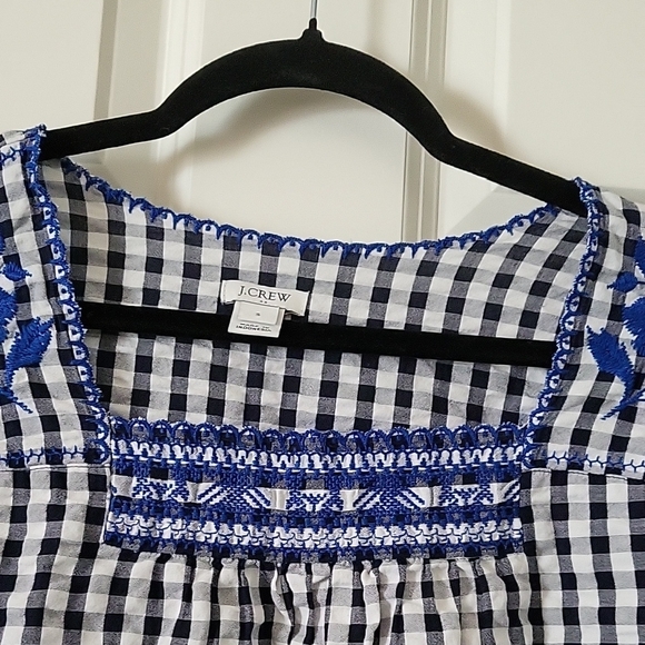 J. Crew Womens Small Black White Gingham Embroidered Peasant Top Square Neck - Picture 4 of 8